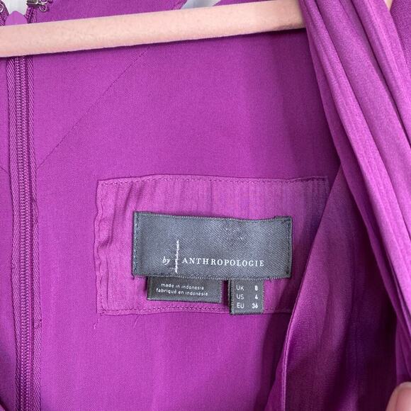 ANTHROPOLOGIE V-Neck Vibrant Mini Dress Orchid Purple Size 4 Satin - Picture 7 of 10